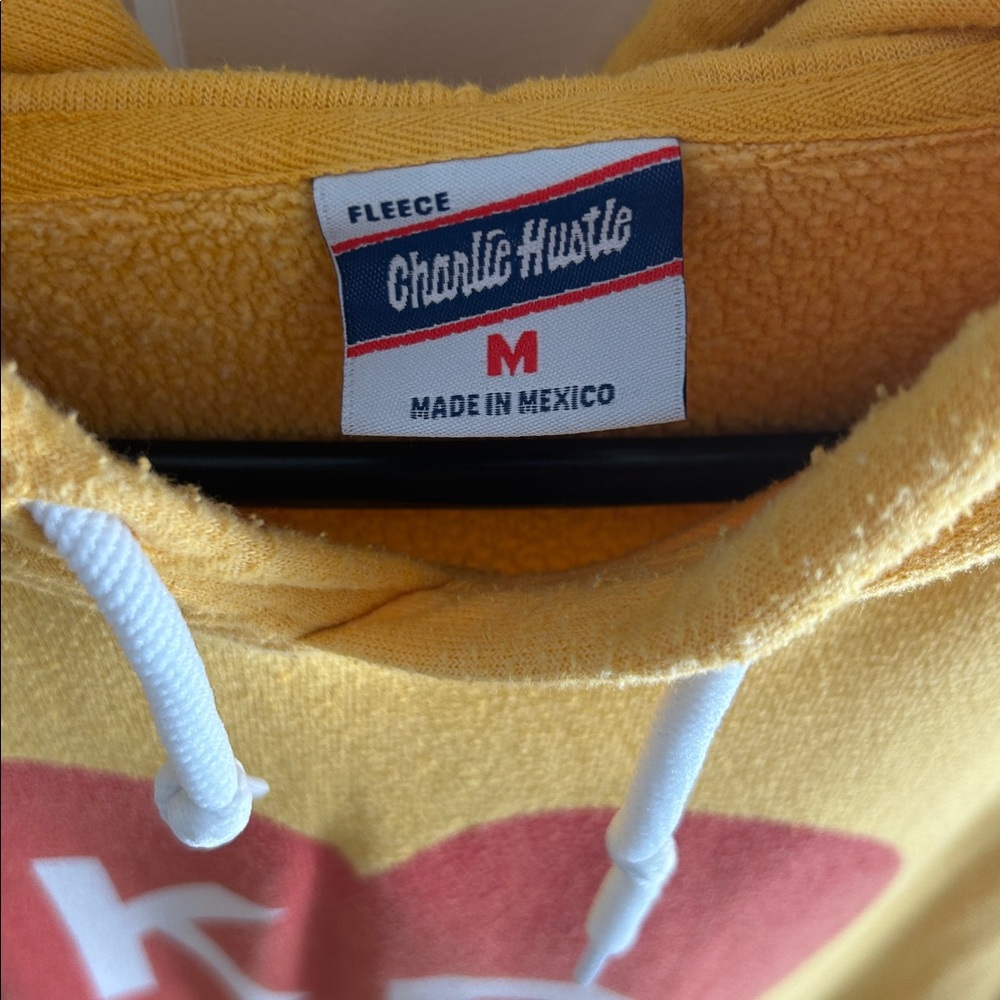 Yellow Hoodie with Red Heart KC Design Charlie Hustle - Picture 3 of 3